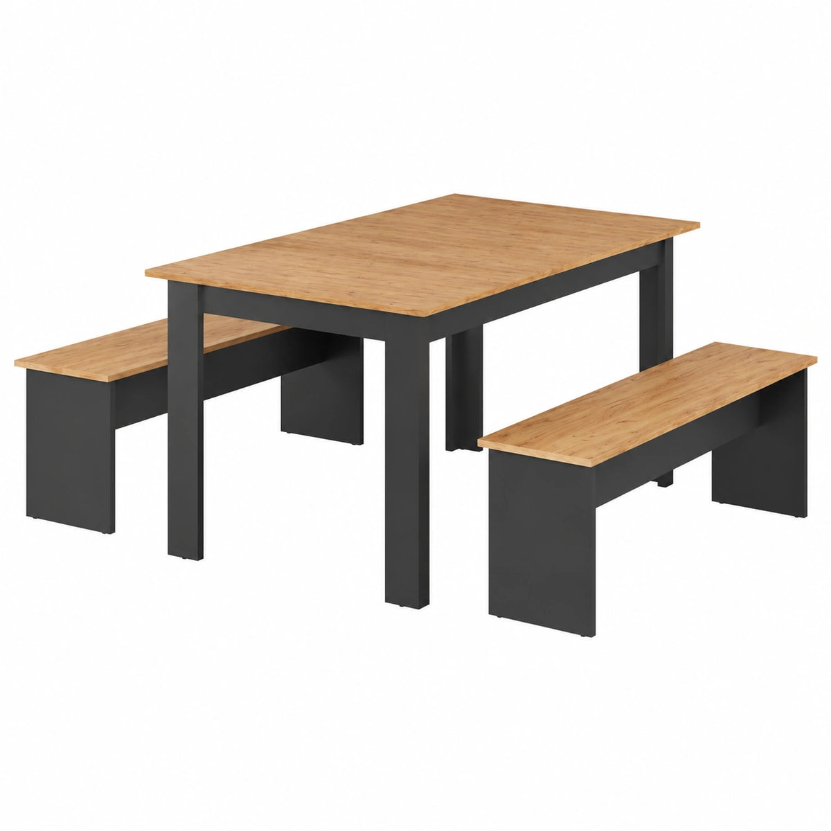 Vicco set di tavoli da pranzo Sentio Antracite, Rovere dorato 137.6 × 92.8 cm, con 2 panche, per un utilizzo salvaspazio in sala da pranzo e cucina