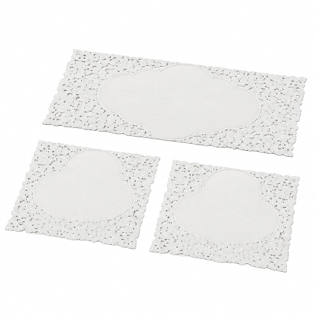 Corredocasa Tris Centrini Ricamati a Mano, Misto Poliestere set 1 Runner Tavola Rettangolare 40 × 90 cm e 2 Centri Tavola 30 × 40 cm Centrini Moderni