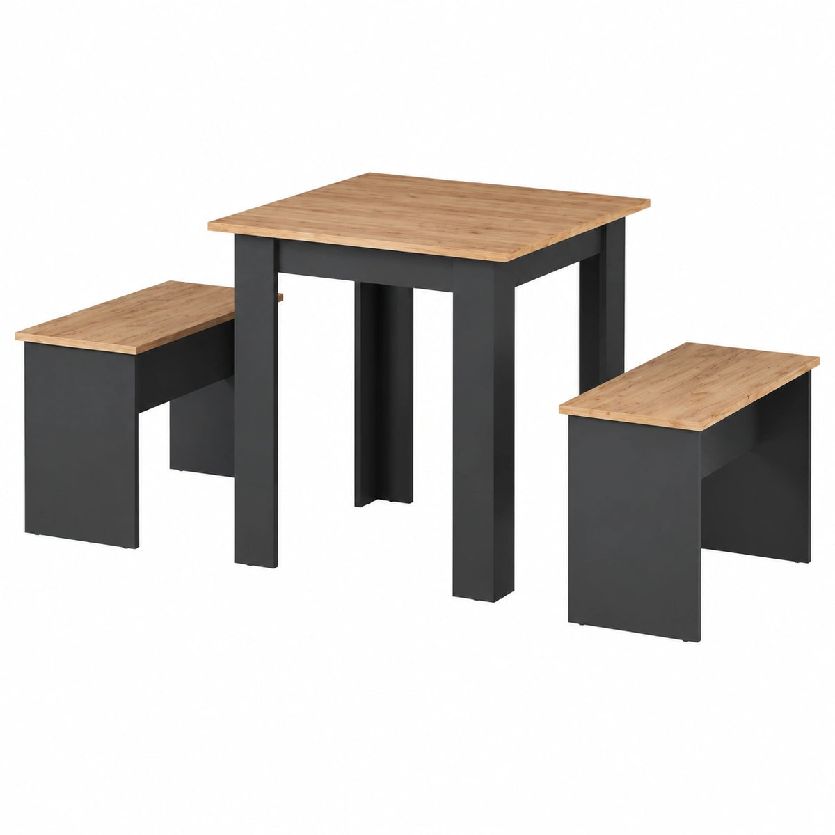 Vicco set di tavoli da pranzo Sentio, Antracite, Rovere dorato, 80 × 80 cm, con 2 panche