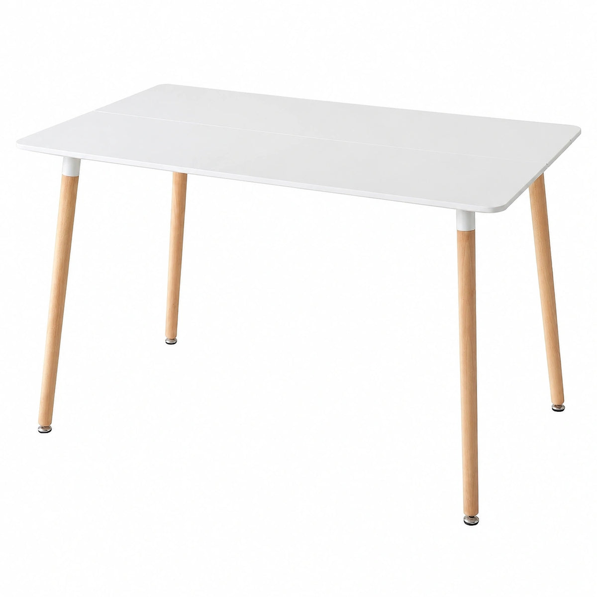 Tavolo da pranzo rettangolare moderno con piano bianco, robusta struttura in metallo e gambe in legno di faggio, per la sala da pranzo dell'ufficio