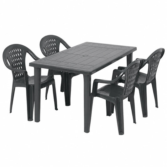 Tavolo e Sedie da Giardino in Plastica -set Marshall 4 o 6 Posti, Tavolo Rettangolare - Sedie Impilabili con Braccioli per Esterno in Polipropilene -