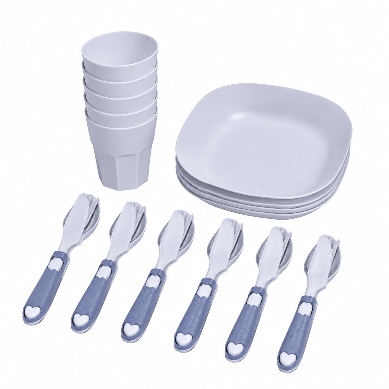 Terryshop74 set Picnic 30 Pezzi con Box Portatile, 6 Piatti Semipiani, 6 Bicchieri 230 ml, 6 Coltelli, 6 Forchette