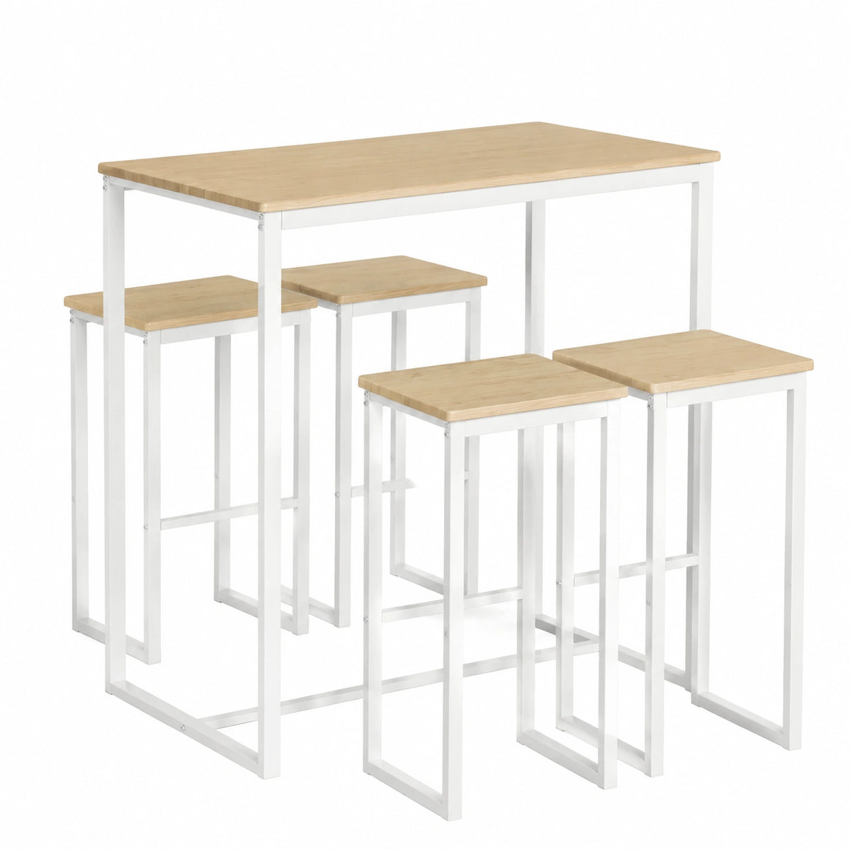 Tavolo alto con 4 sgabelli, salvaspazio, 100 × 60 × 96cm, per cucina, Tavolo da Bar con 4 sgabelli riponibili (67 cm) & poggiapiedi