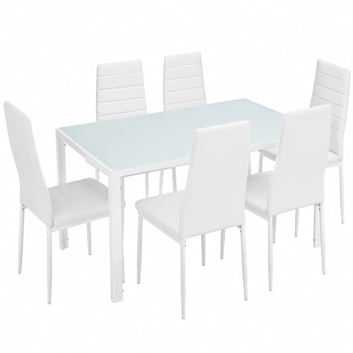 Sedie in Similpelle Resistente, Tavolo con Piano in Vetro, Moderno, Piedini SalvaPavimento, Ideale per Cucina e Soggiorno - Bianco