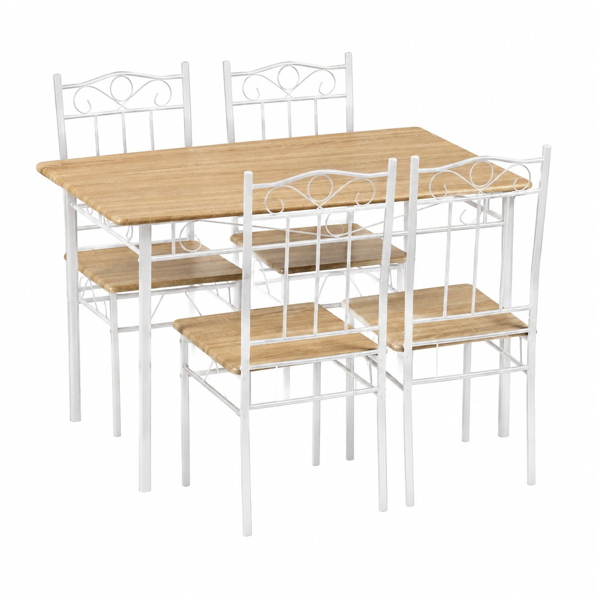 Tavolo e 4 Sedie da Pranzo, 5 Pezzi, per 4 Persone, Tavolo Rettangolare da Cucina, 4 Sedie con Schienali，Per Bar