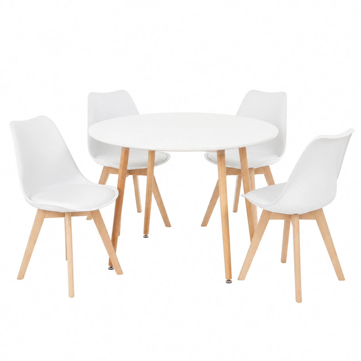 Tavolo da pranzo con 4 sedie, tavolo in legno e bianco scandinavo, set da pranzo per sala da pranzo, cucina, 100 cm