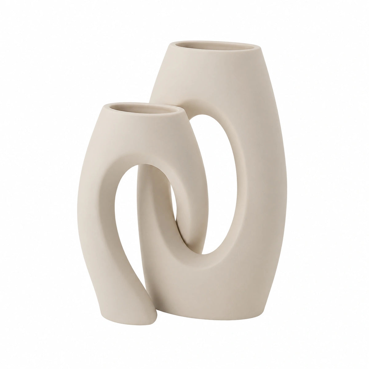 Set di 2 vasi ciambella in ceramica cava circolare con texture opaca, bianco minimalistico, per decorazione domestica, ufficio e cucina, stile boho