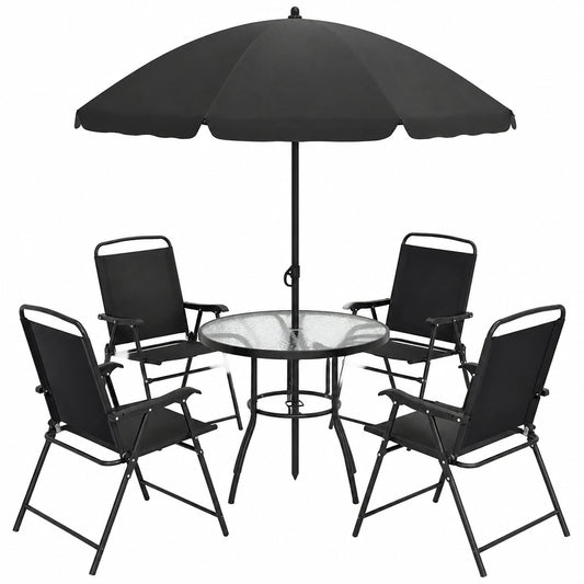 Set Mobili da Giardino 6 Pezzi, set da Pranzo con Tavolo con Piano in Vetro, 4 Sedie da Esterno Pieghevoli con Braccioli, set di Mobili da Esterno