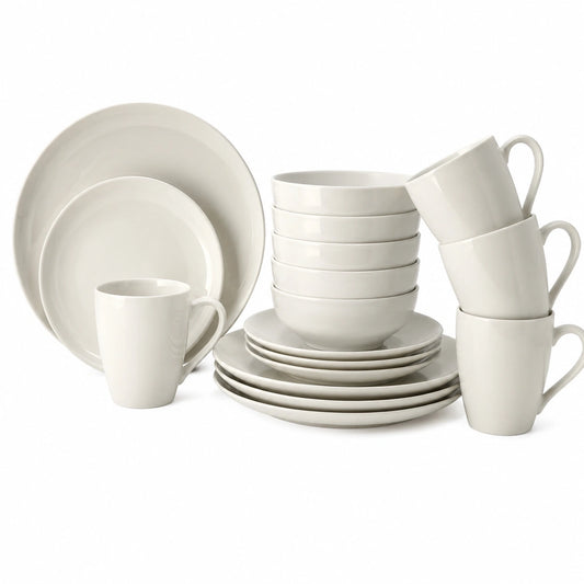 Set di stoviglie da 16 pezzi, bianco, in porcellana, per 4 persone, set completo di piatti da pranzo