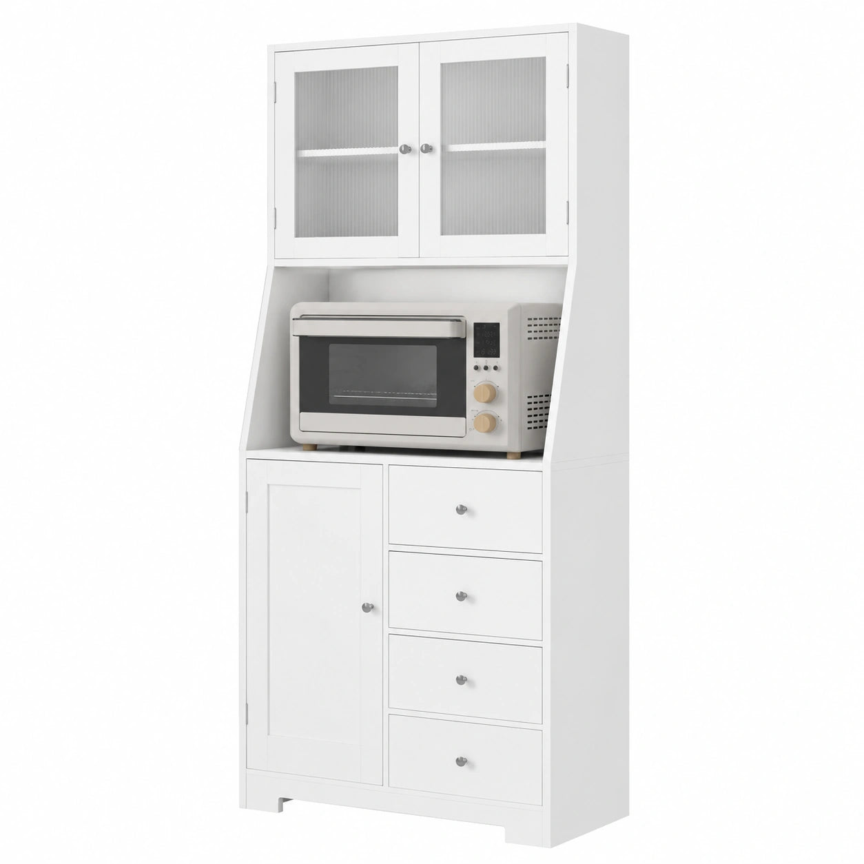 Credenza Cucina Alta, Dispensa Cucina Mobile Alto con 4 cassetti, Mobile Multiuso con Scaffale per Microonde Per Soggiorno, Sala da Pranzo, Bar