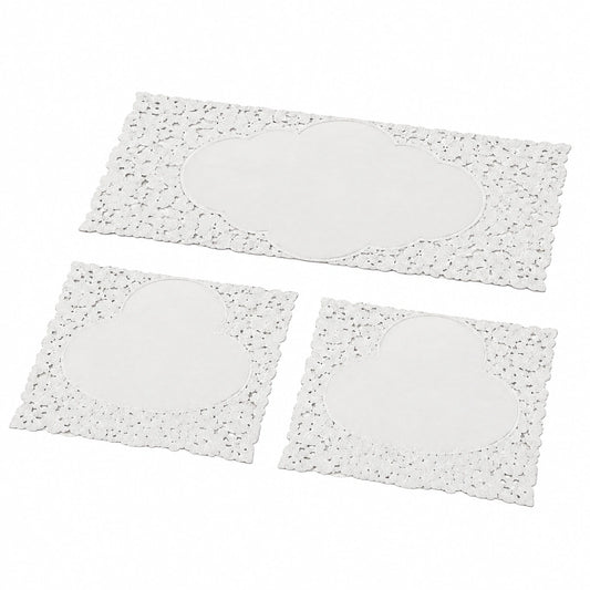 Corredocasa Tris Centrini Ricamati a Mano, Misto Poliestere set 1 Runner Tavola Rettangolare 40 × 90 cm e 2 Centri Tavola 30 × 40 cm Centrini Moderni