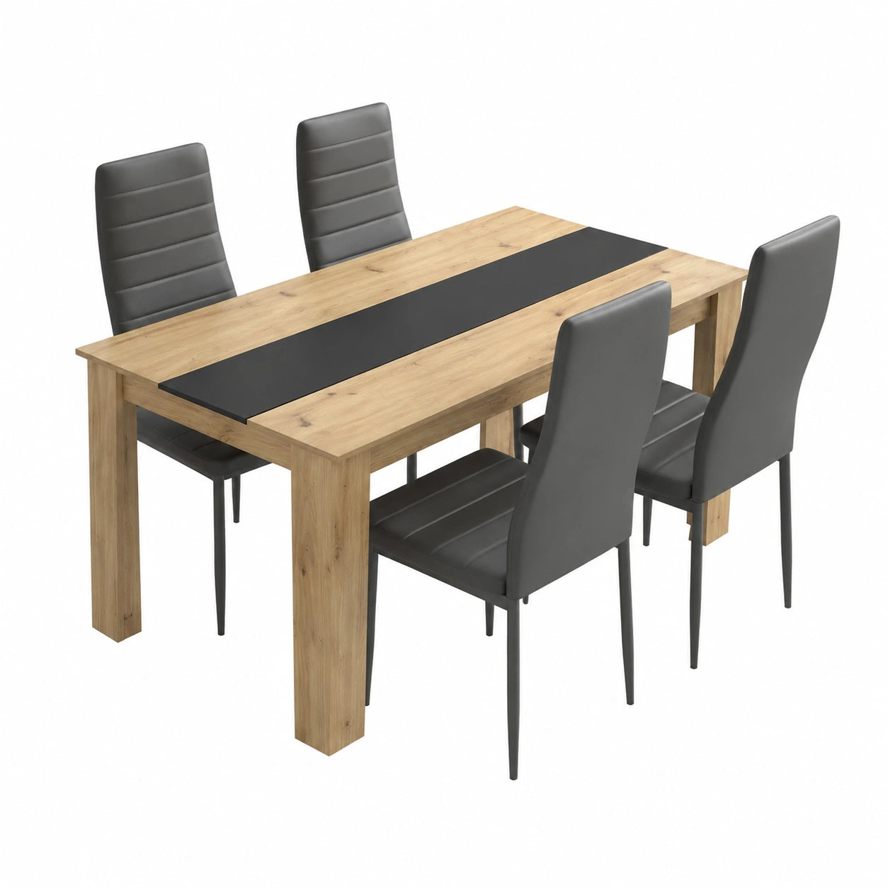 Tavolo da pranzo rettangolare 110 cm con 4 sedie, set tavolo e sedie sala da pranzo in similpelle grigia, per piccolo spazio cucina, sala da pranzo